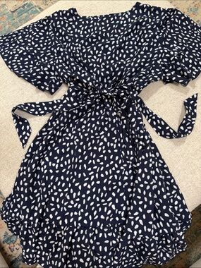 SHEIN Navy and White Polka Dot Midi Dress